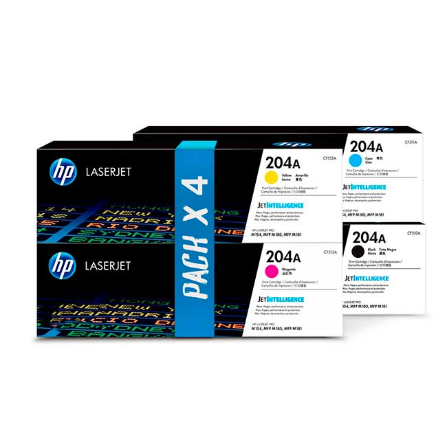 HP 204A pack x4 Toners Originales Laserjet M154 M180 M181 - C+M+Y+BK