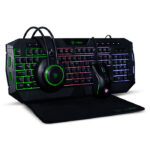 combo 4 en 1 Vsg crux teclado + Mouse + audífono + Padmouse gamer - negro