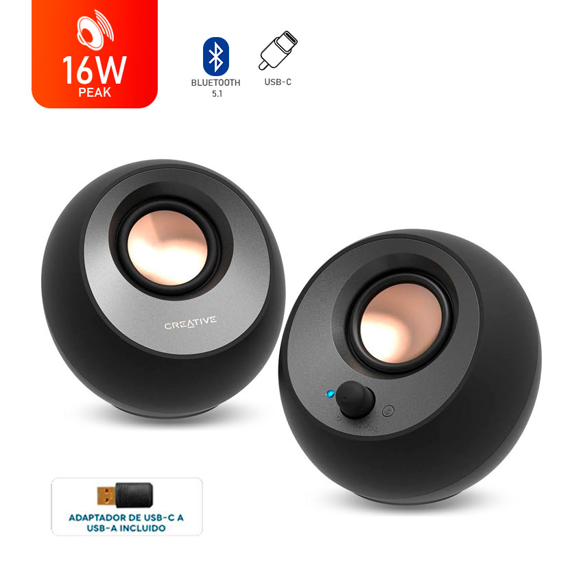 Parlante Creative Pebble V3 Bluetooth USB-C 16W PEAK Negro