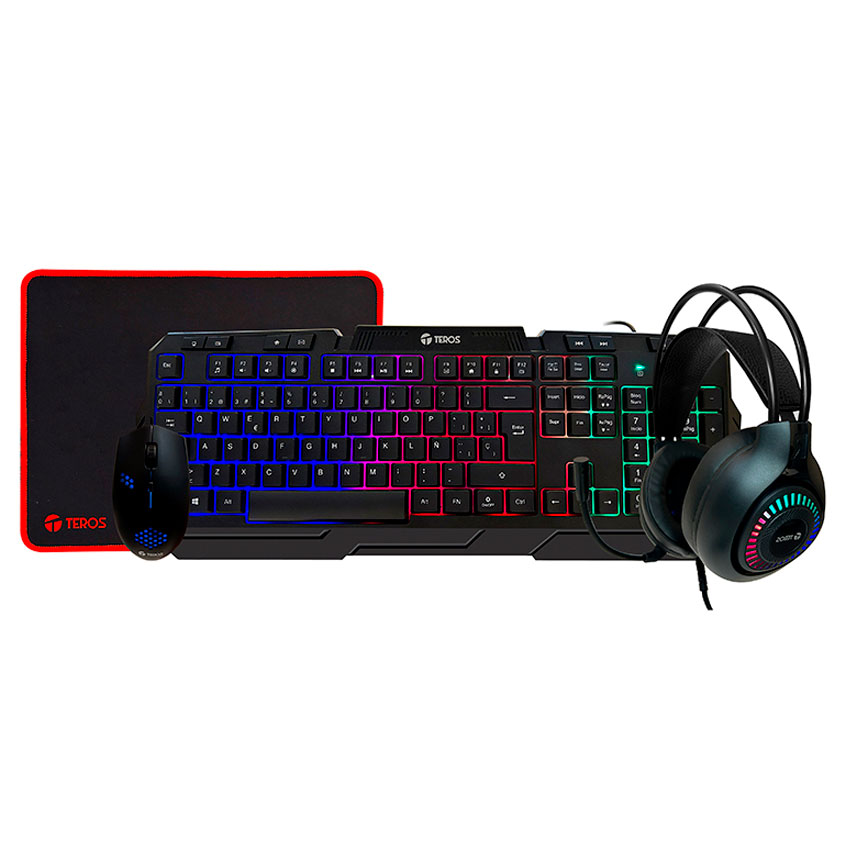 Combo Teros TE-4063N, Teclado Multimedia, Mouse, Headset, Mouse Pad