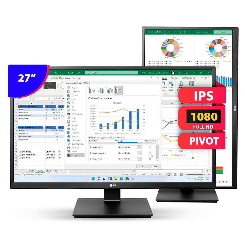 Monitor LG 24BK550Y-B 23.8" IPS Full HD, HDMI, DP, Altura Ajustable, VESA, Altavoces Integrados