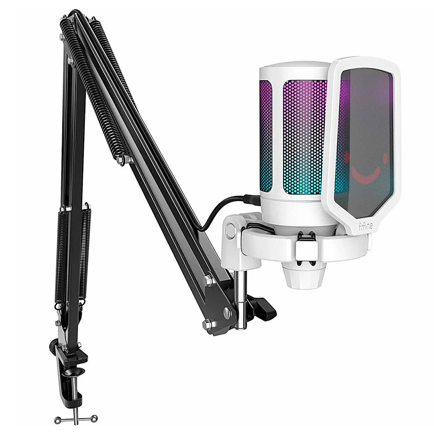 Micrófono Gamer Fifine A6T Blanco con Brazo Condensador