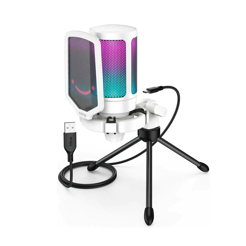 Micrófono Fifine A6V Blanco USB Condensador Cardioide RGB