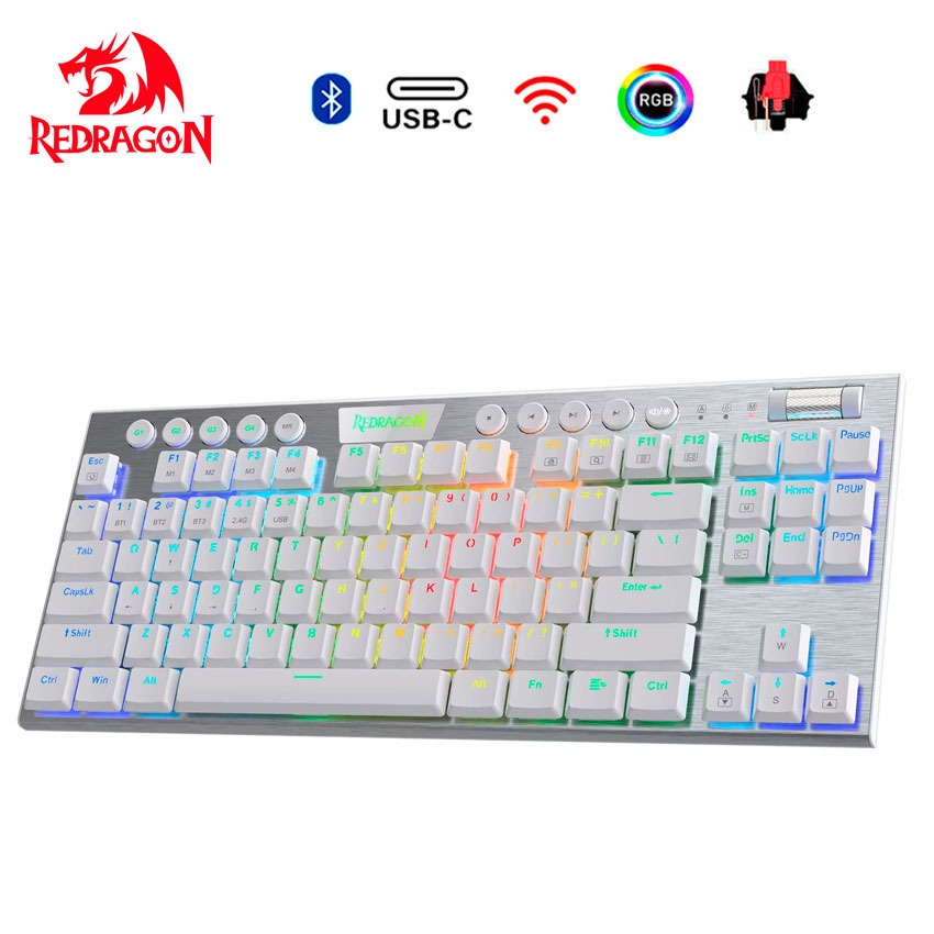 Teclado Redragon HORUS TKL Wireless K621W-RGB-SP WHITE RED