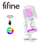 Micrófono Fifine AM6 White – Condensador RGB