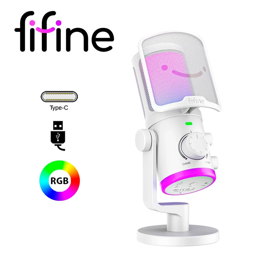 Micrófono Fifine AM6 White – Condensador RGB