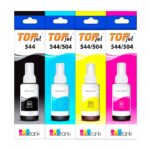 Kit de 4 Tintas TOP JET 504/544 (Negro, Cian, Magenta, Amarillo) Compatible con Epson EcoTank