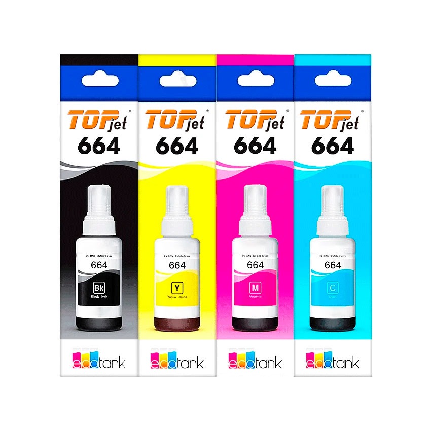 Kit X4 Tintas Genérica TOP JET T664 C +M +Y +K 70ml para Epson