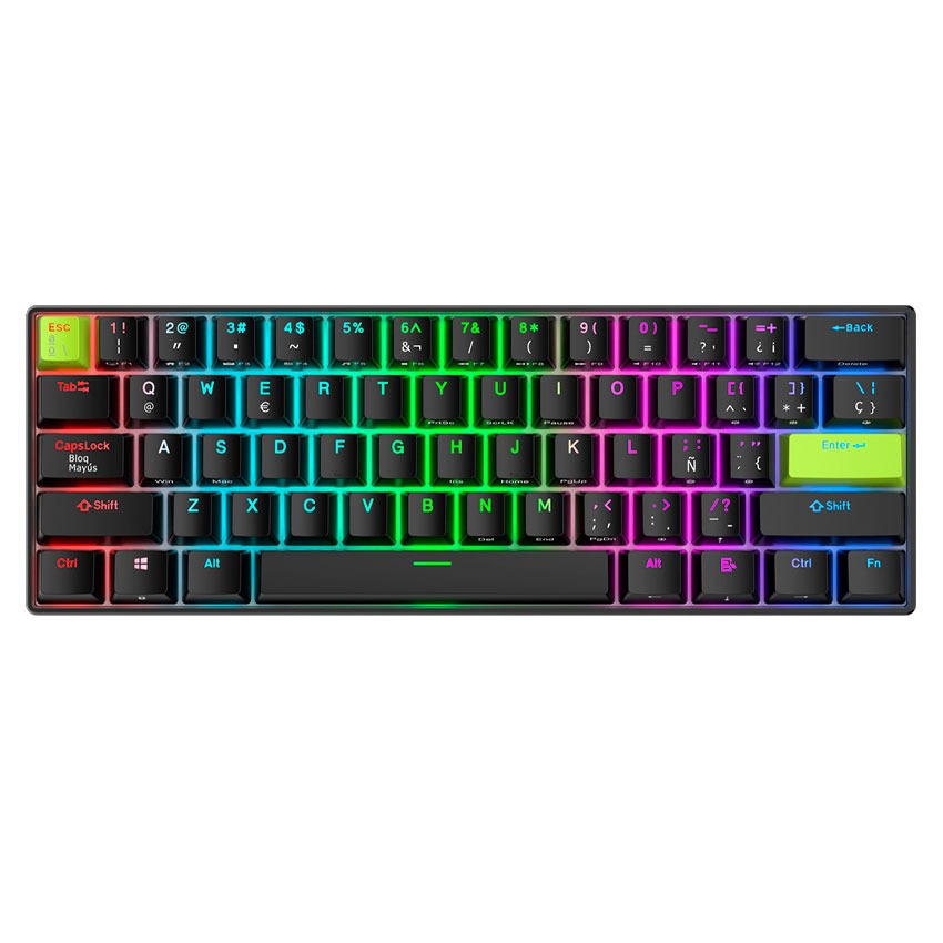 Teclado Royal Kludge RK C61 Cableado BLACK GREEN - MINT MAGNETIC SWITCH