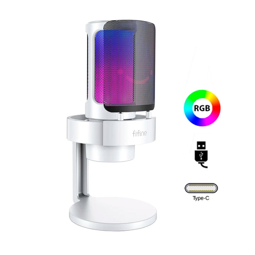 Micrófono Fifine A8 White RGB con conexión USB-C