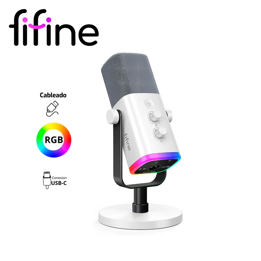 Micrófono Gamer Fifine AM8 Dinámico White