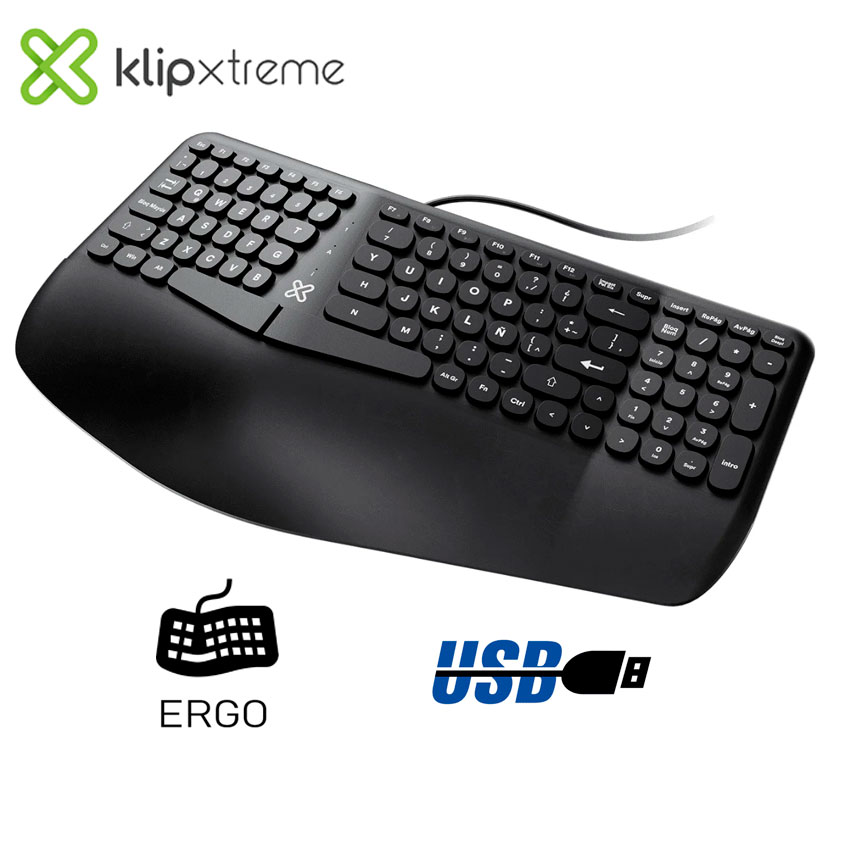 Teclado Klip Xtreme KBK-260S Evolve Ergo USB Español Ergonómico Negro