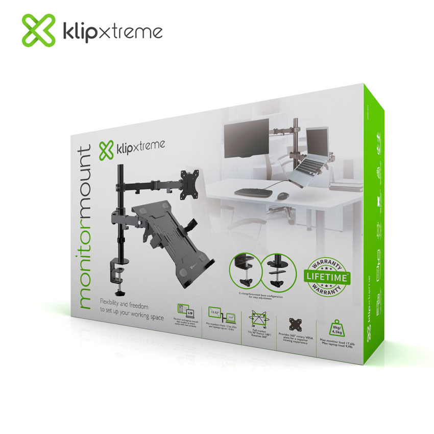 Soporte Klip Xtreme KMM-301 para Monitor 13–32” y Laptop 15.6” - Negro