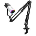 Micrófono dinámico con brazo Fifine AM8T Blanco RGB USB/XLR