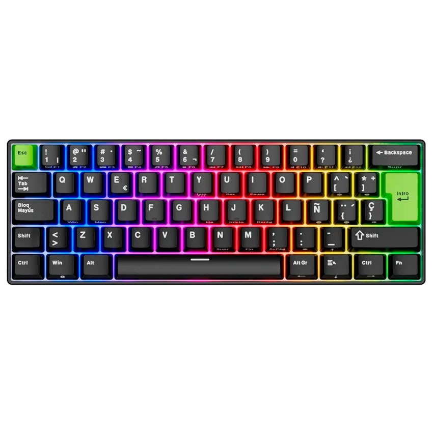 Teclado Royal Kludge RK C61 Cableado Español BLACK GREEN - MINT MAGNETIC SWITCH