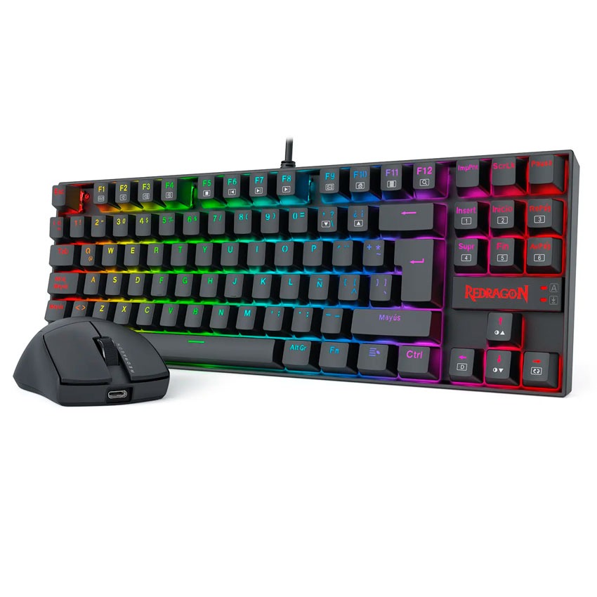 Combo Redragon S145-SP Teclado KUMARA RGB Spanish Red Switch + Mouse M724 BLACK