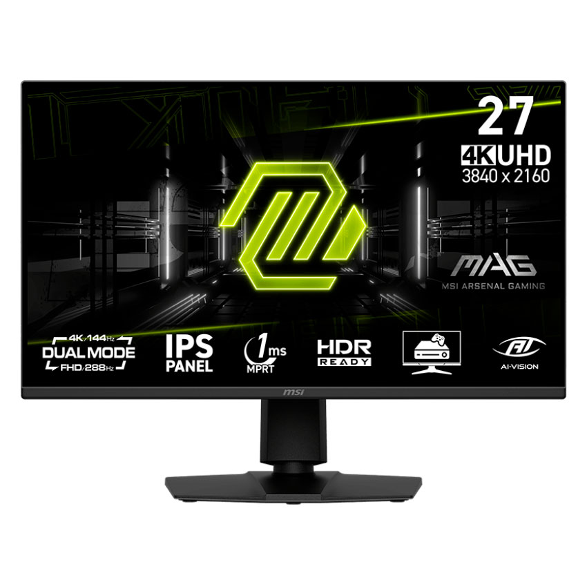 Monitor MSI MAG 275UPD E14, 27" Dual Mode - 4K UHD 144Hz / FHD 288Hz - 1ms IPS PLANO